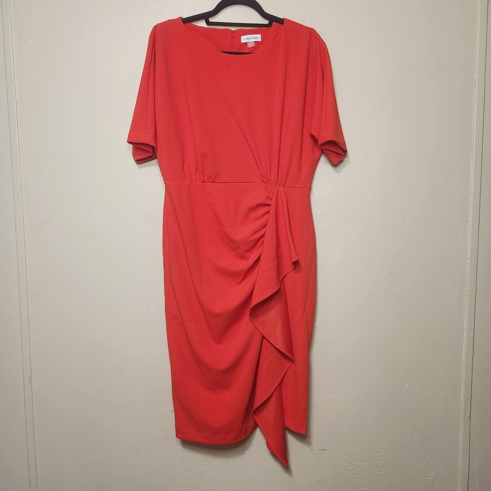 Calvin Klein Dolman Short‎ Sleeve Ruffle Sheath Dress Size 12